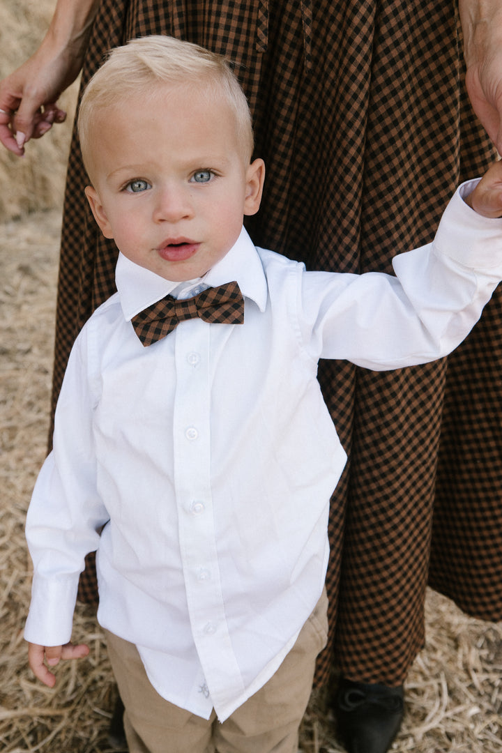 Baby Boys Henry Bow Tie in Maple Brown Gingham - FINAL SALE