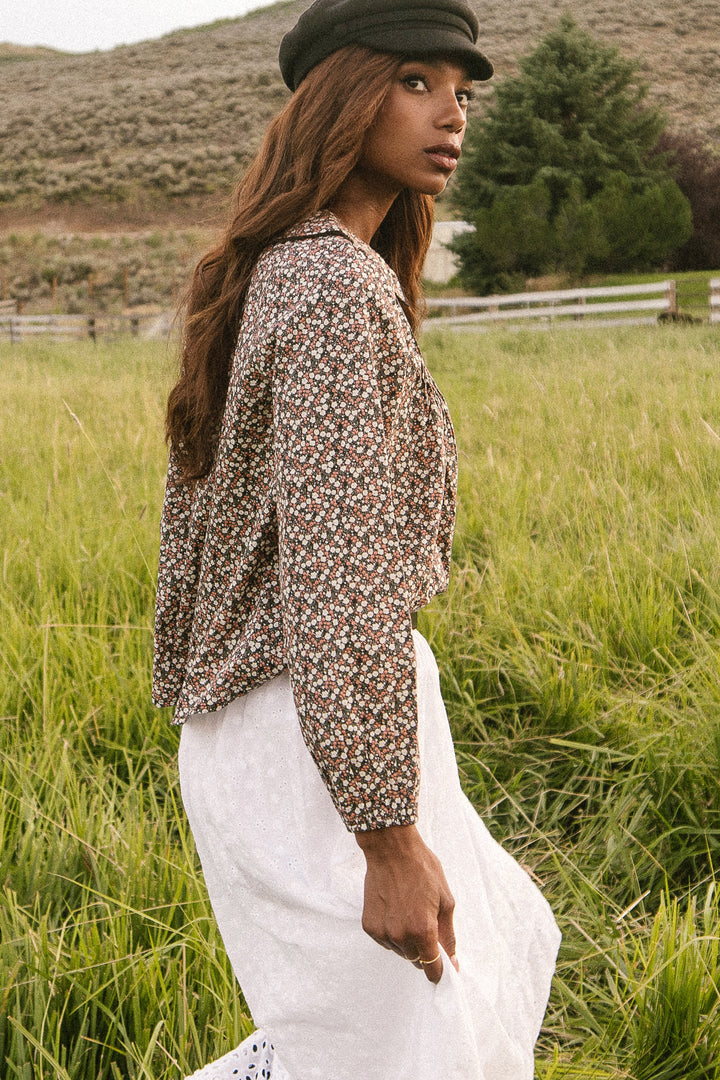 Betty Long Sleeve Blouse in Dark Floral - FINAL SALE