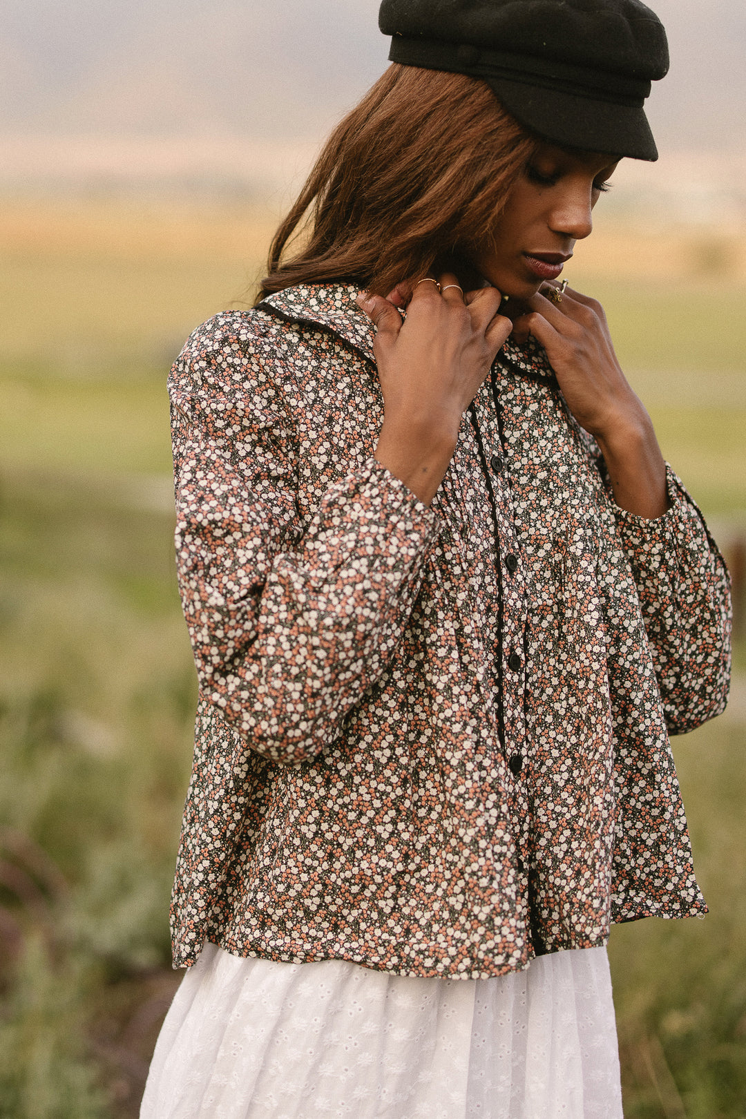 Betty Long Sleeve Blouse in Dark Floral - FINAL SALE