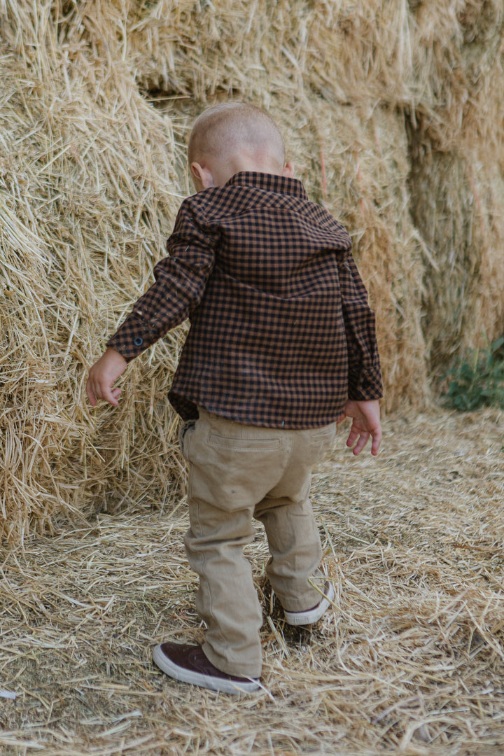 Boys John Shirt in Maple Brown Gingham - FINAL SALE