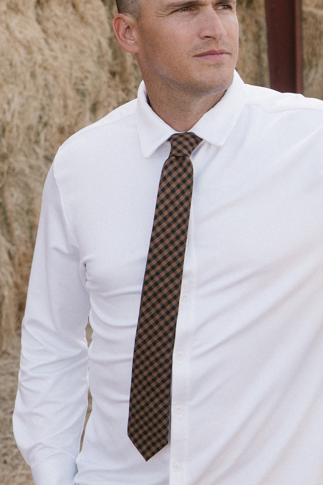 Mens Max Tie in Maple Brown Gingham - FINAL SALE