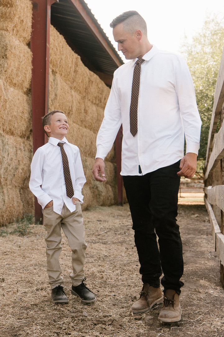 Mens Max Tie in Maple Brown Gingham - FINAL SALE