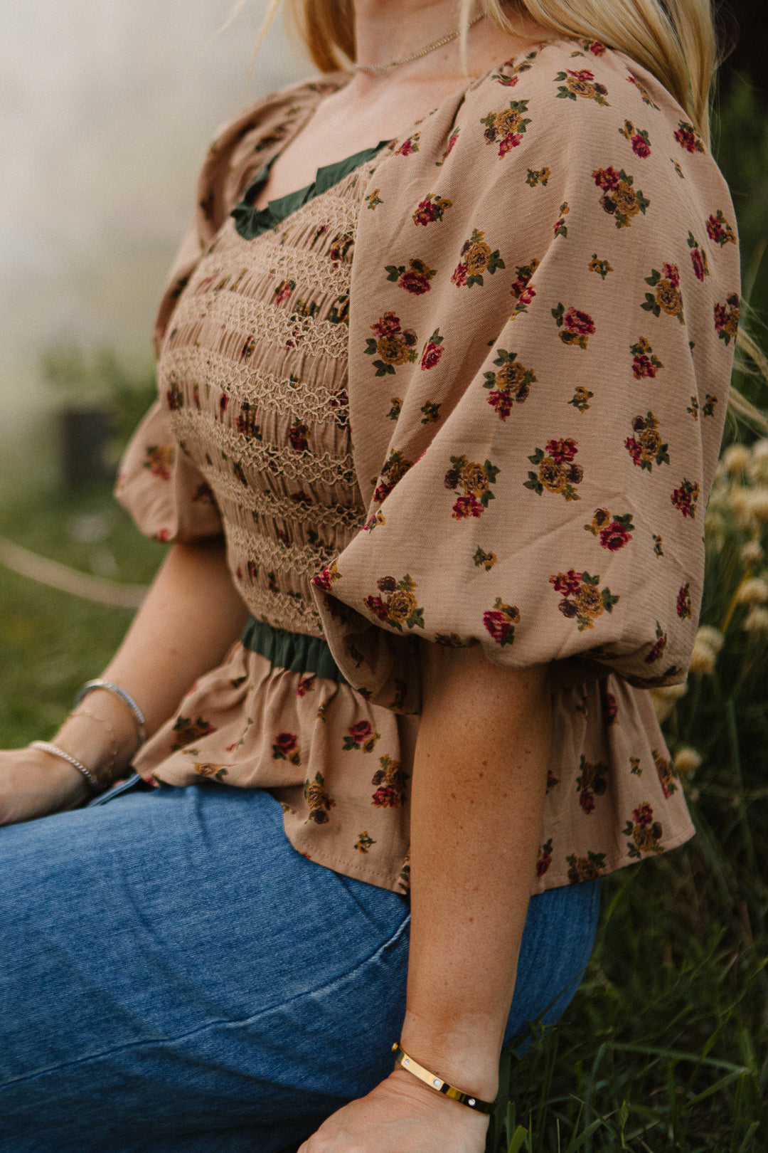 Roselyn Top in Tan Floral - FINAL SALE