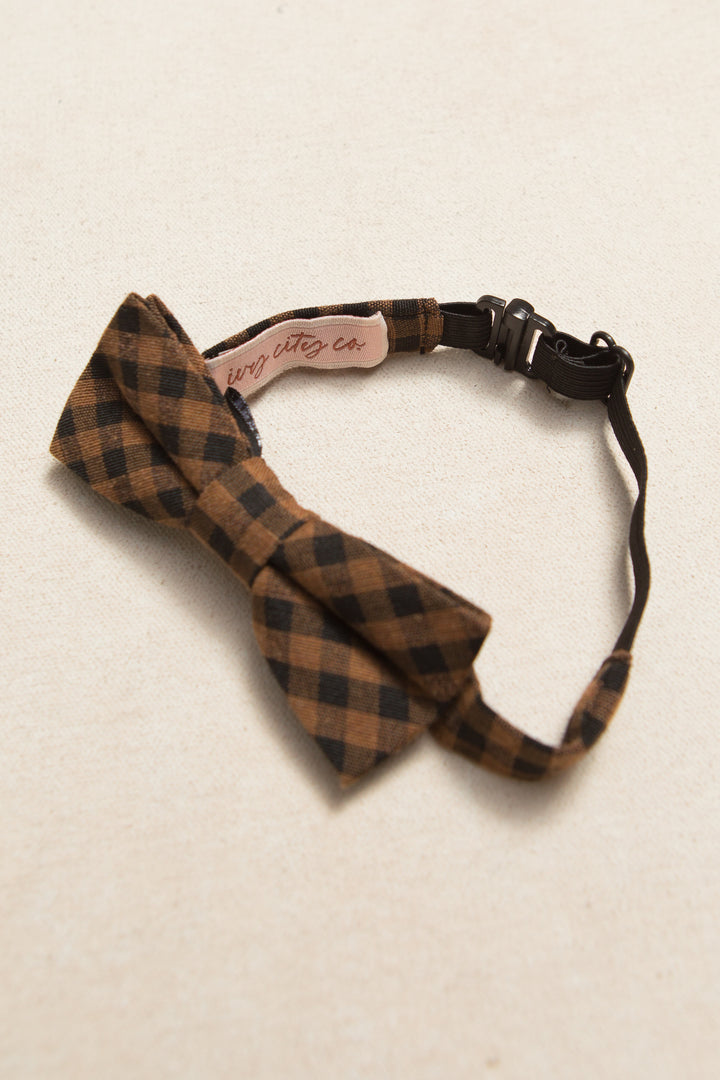 Baby Boys Henry Bow Tie in Maple Brown Gingham - FINAL SALE