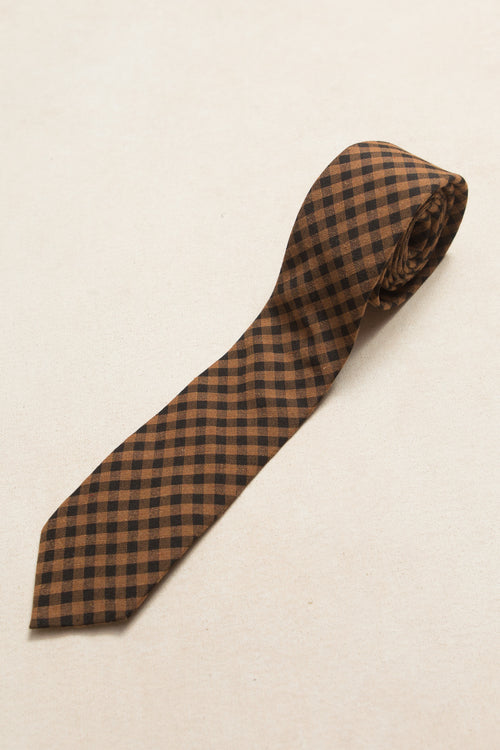 Mens Max Tie in Maple Brown Gingham - FINAL SALE