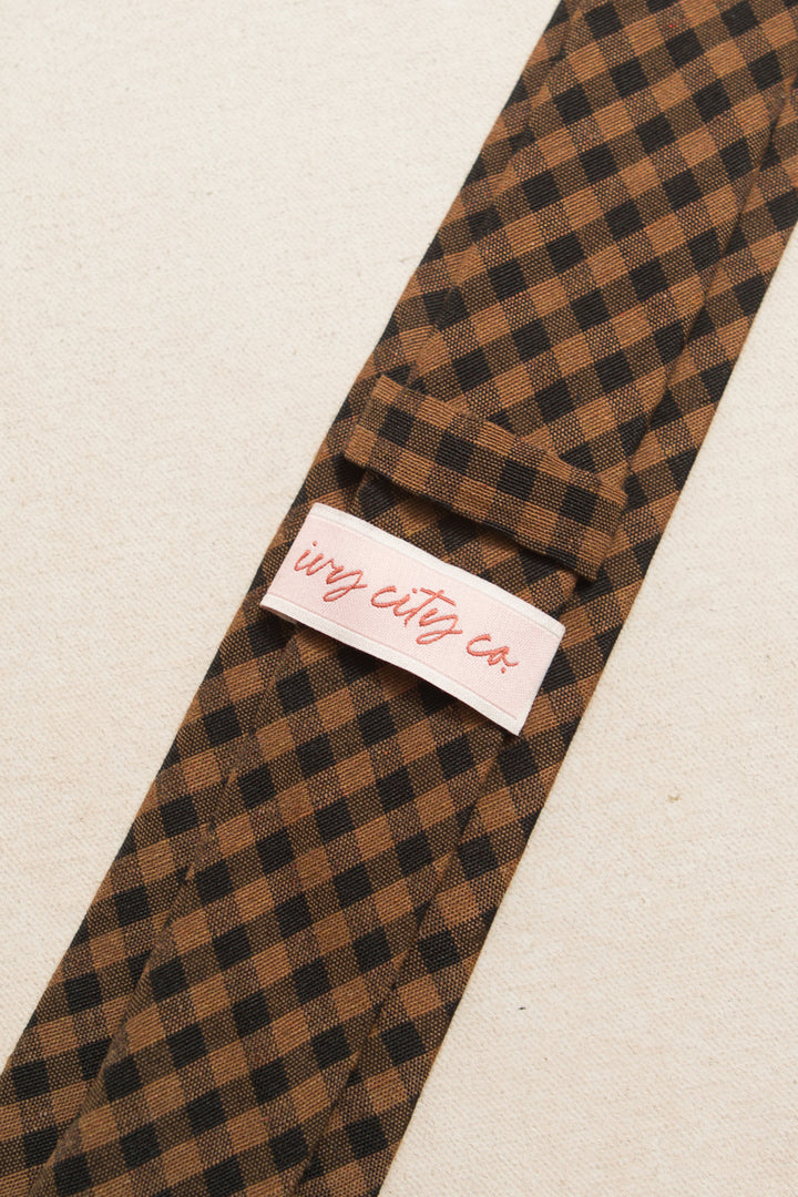 Mens Max Tie in Maple Brown Gingham - FINAL SALE