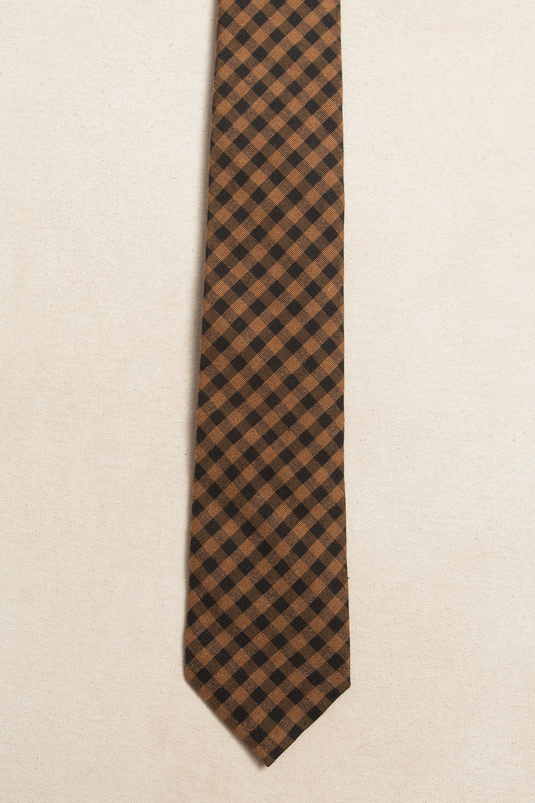 Mens Max Tie in Maple Brown Gingham - FINAL SALE