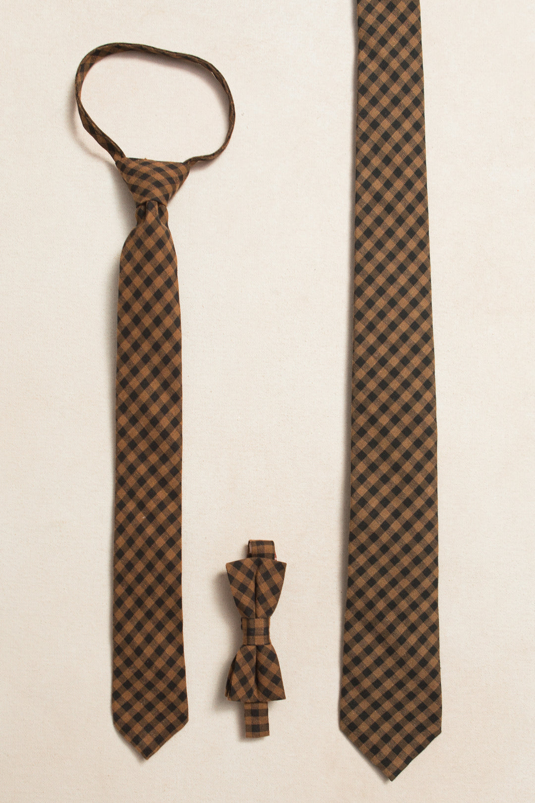 Mens Max Tie in Maple Brown Gingham - FINAL SALE