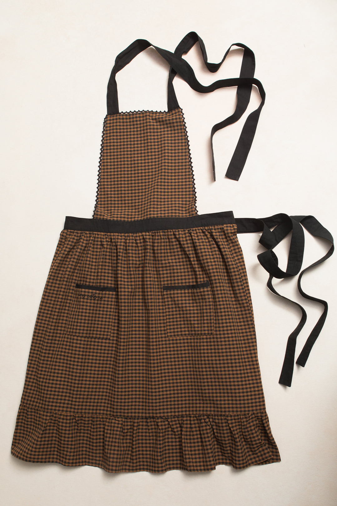 Ivy Apron in Maple Brown Gingham Cotton - FINAL SALE