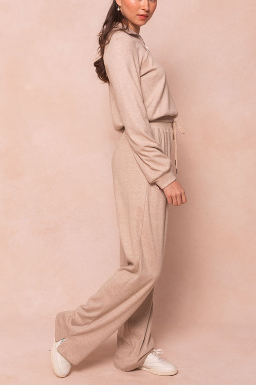 Ivy Wide Leg Embroidered Sweatpants in Oatmeal