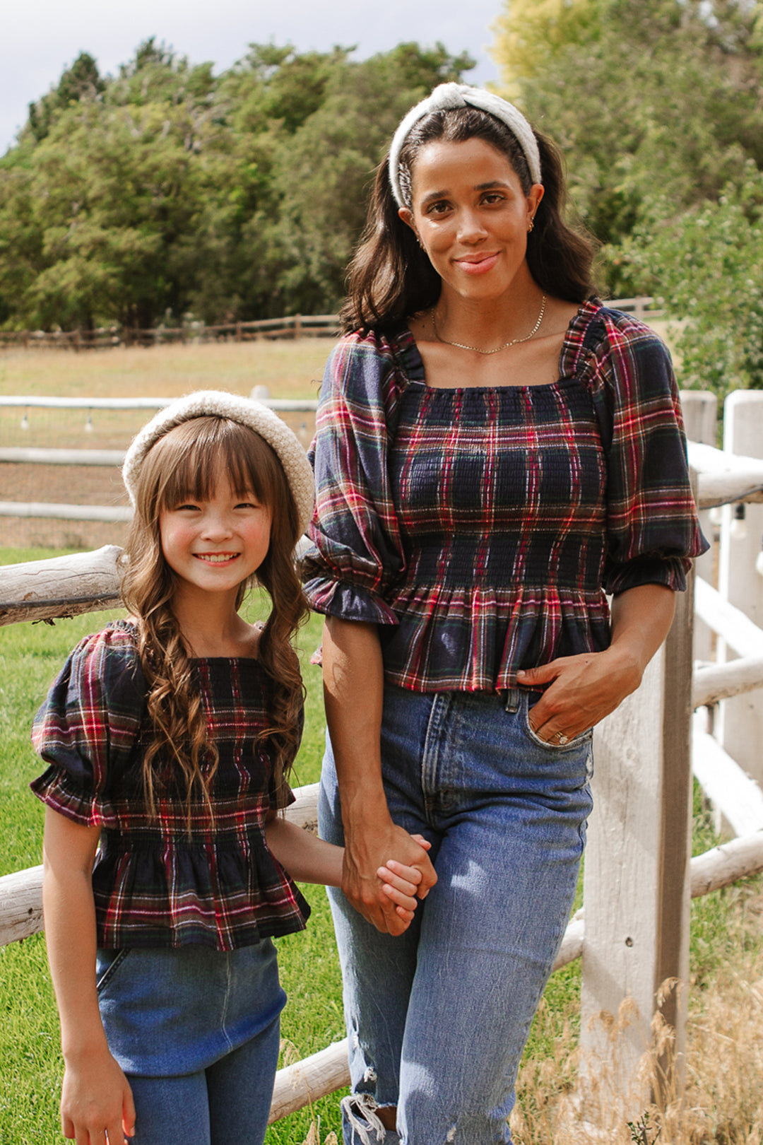 Madeline Top in Navy Plaid - FINAL SALE-Adult