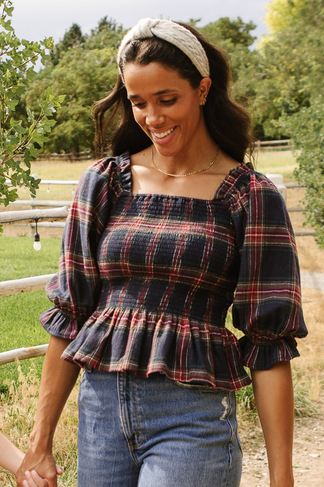 Madeline Top in Navy Plaid - FINAL SALE-Adult