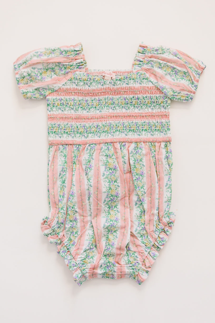 Baby Teagan Short Sleeve Romper in Floral Stripe