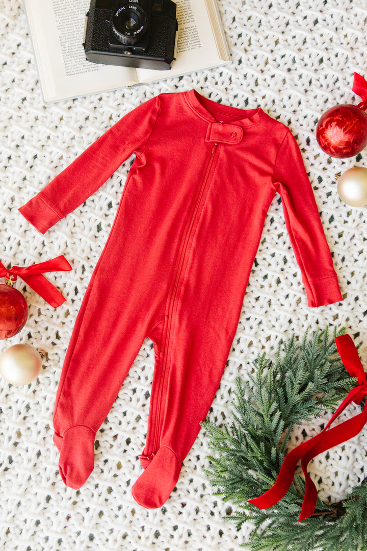 Baby So Soft Footie One Piece in Red - FINAL SALE