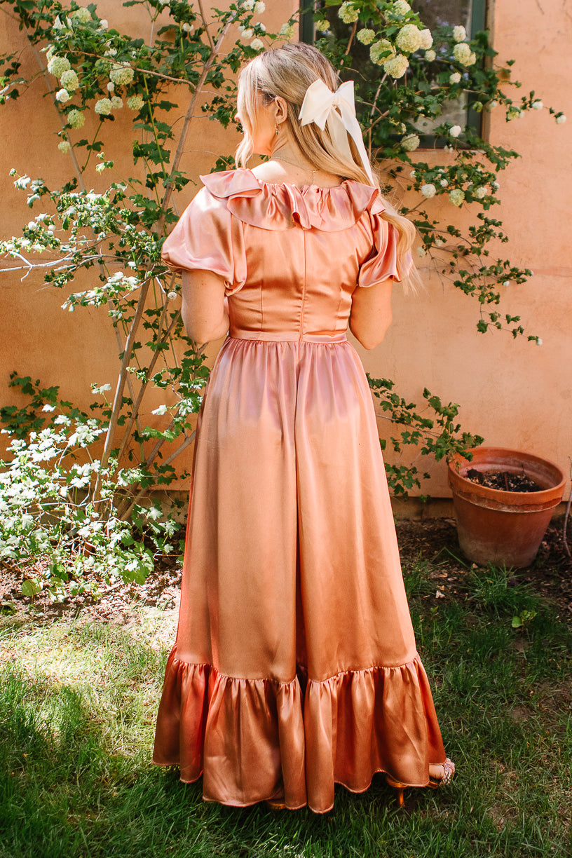 Billie Dress in Apricot Crush Satin