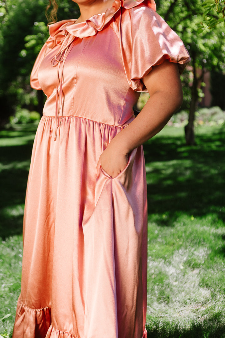 Billie Dress in Apricot Crush Satin