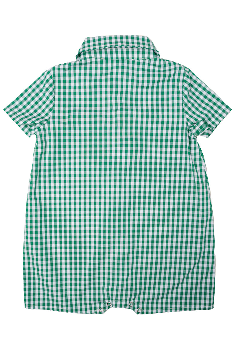 Baby Boy James Romper in Green Gingham - FINAL SALE