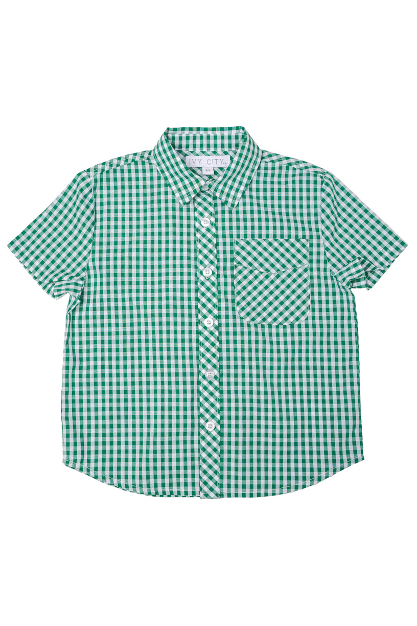 Boys James Shirt in Green Gingham - FINAL SALE