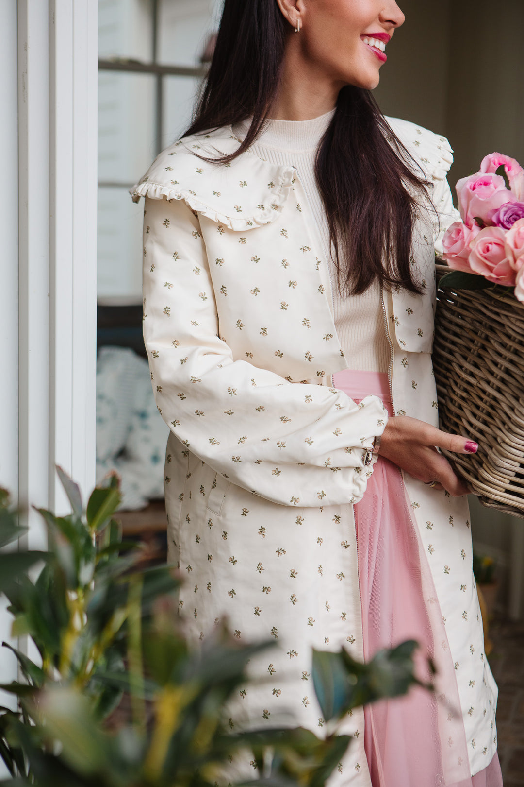 Clementine Raincoat in Cream Floral