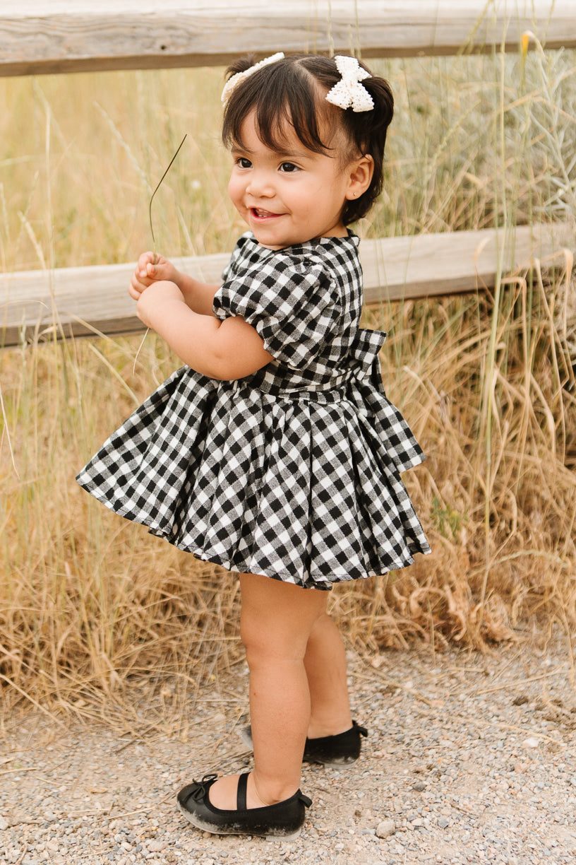 Baby Cupcake Dress Set in Black Gingham - FINAL SALE