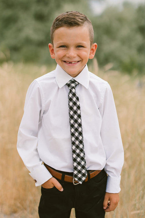 Boys Max Tie in Cupcake Black Gingham - FINAL SALE