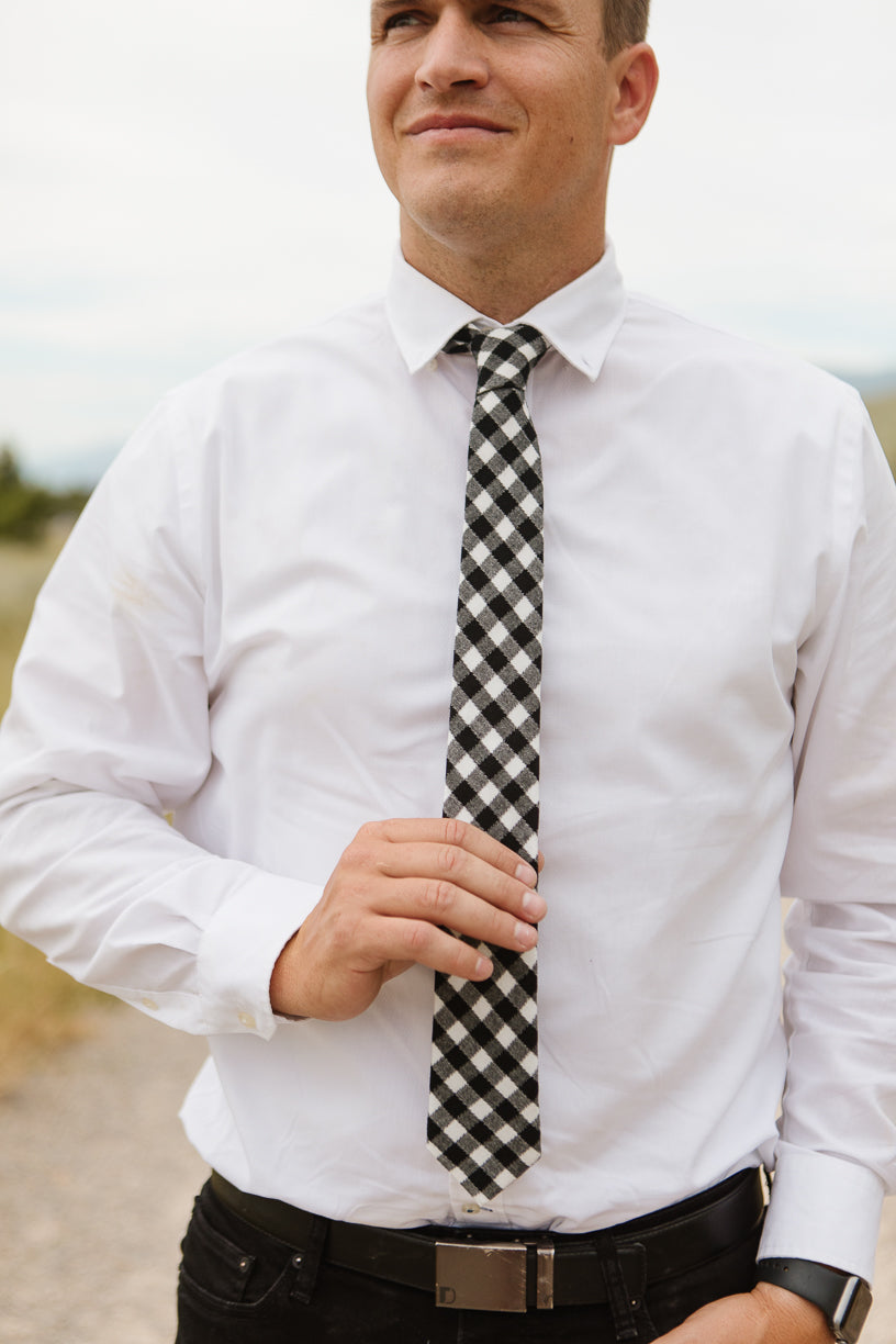 Mens Max Tie in Cupcake Black Gingham - FINAL SALE