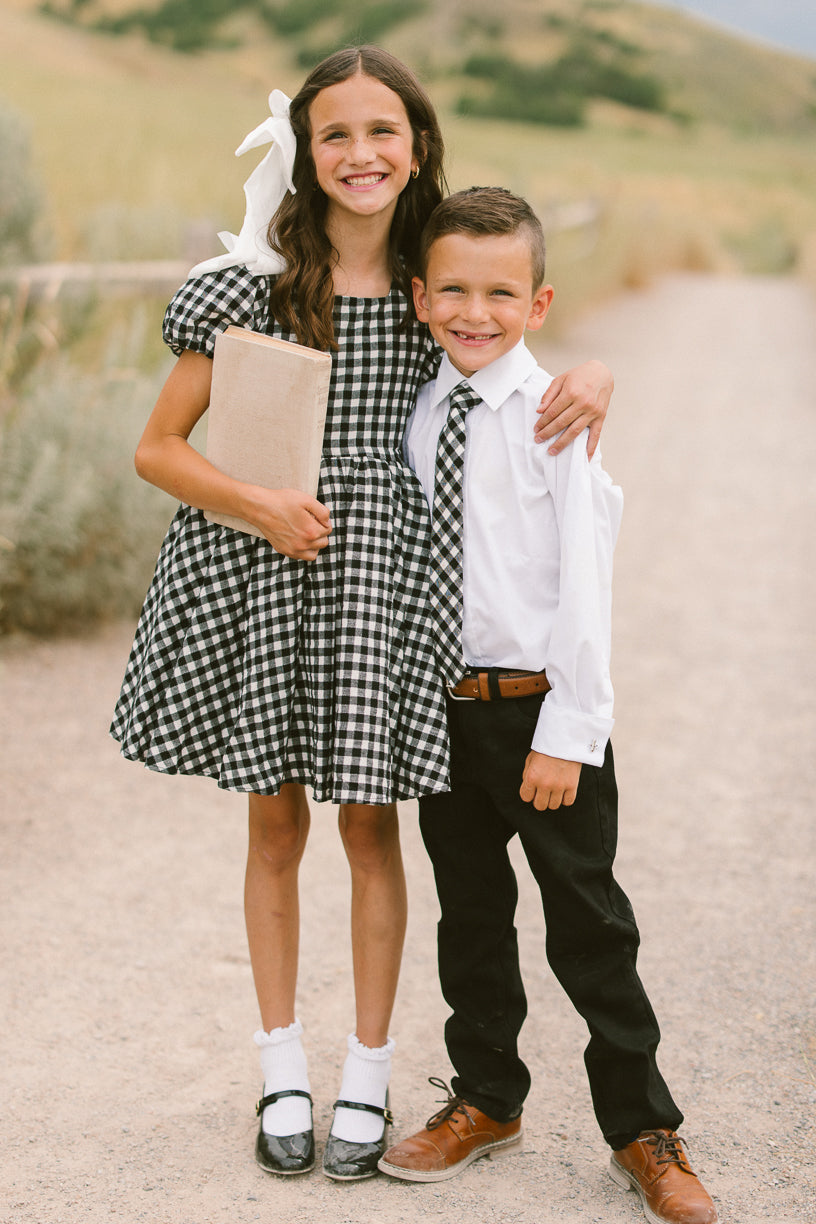 Boys Max Tie in Cupcake Black Gingham - FINAL SALE