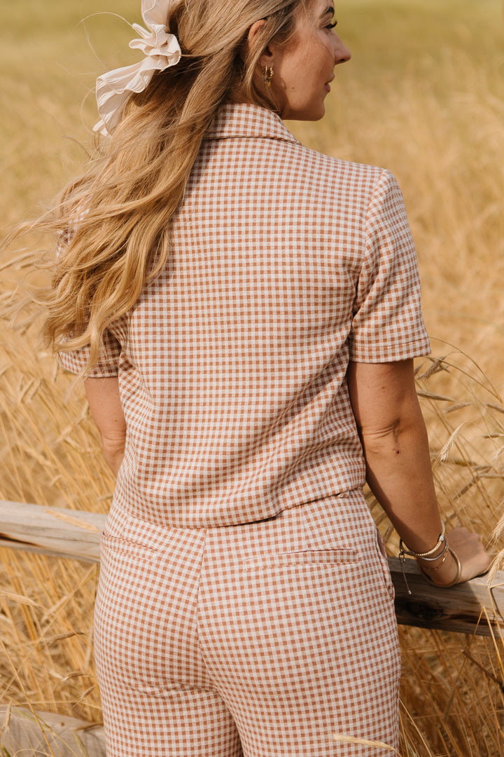 Drew Blouse in Tan Gingham - FINAL SALE