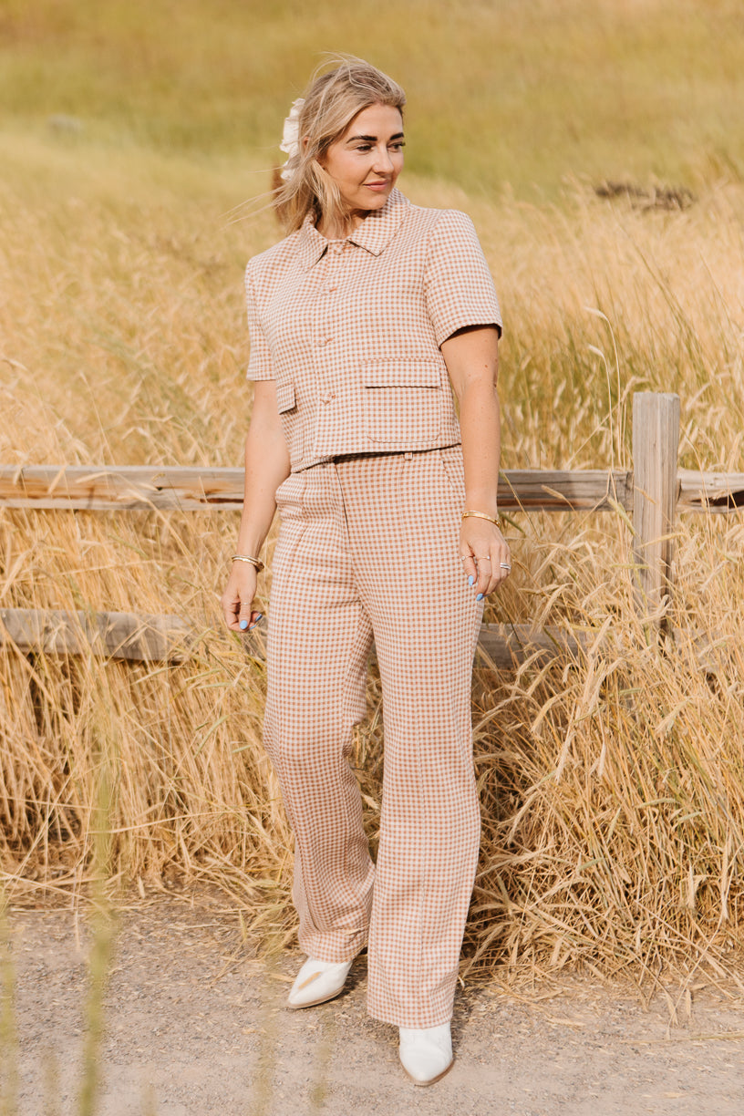 Drew Blouse in Tan Gingham - FINAL SALE