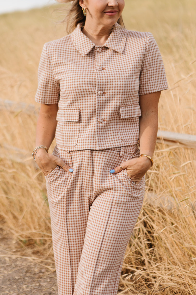 Drew Blouse in Tan Gingham - FINAL SALE