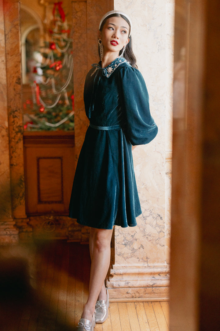 Elise Dress in Teal Velvet - FINAL SALE