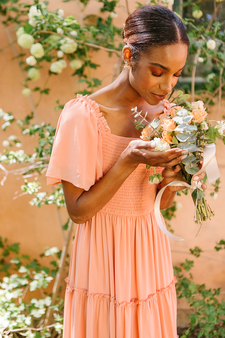 Ellie Dress in Apricot Crush Chiffon