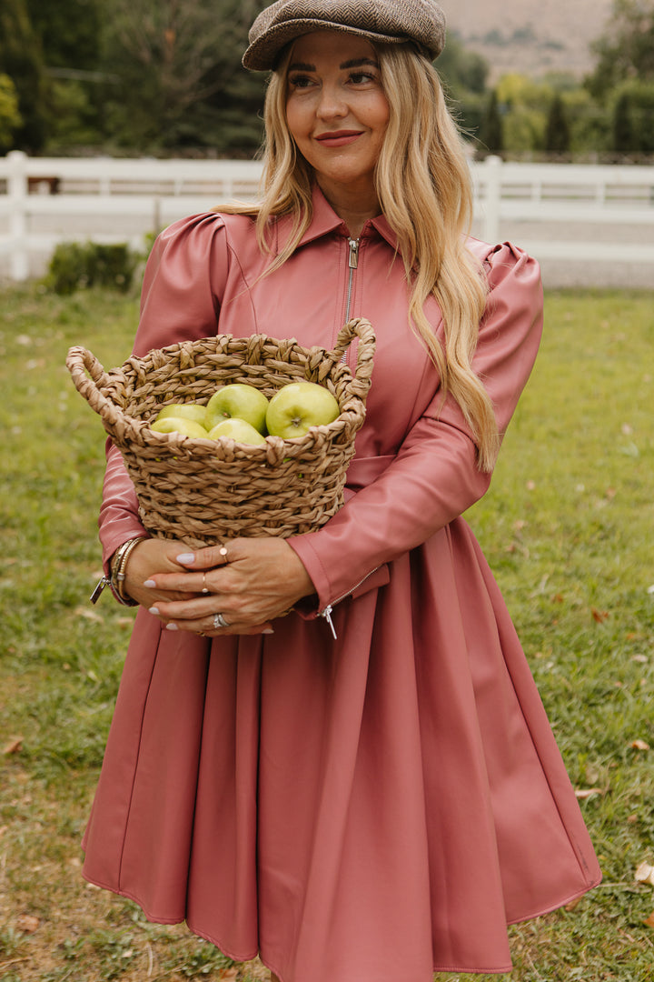 Virgo Vegan Leather Dress in Pink