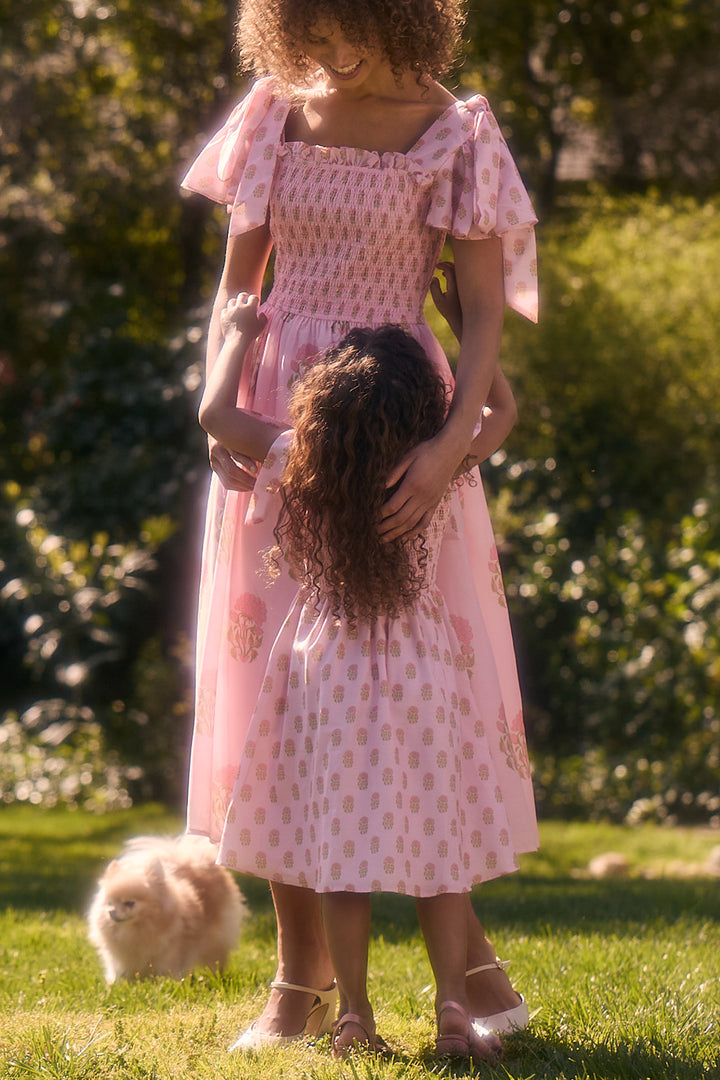 Mini Rayna Dress in Pink Block Print