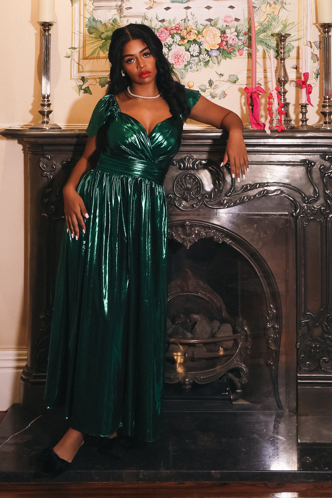 Hera Dress in Metallic Green - FINAL SALE