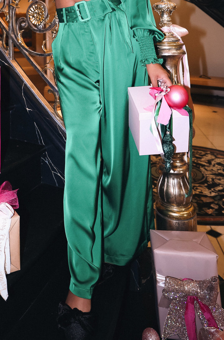 Zendaya Pants in Emerald Satin - FINAL SALE