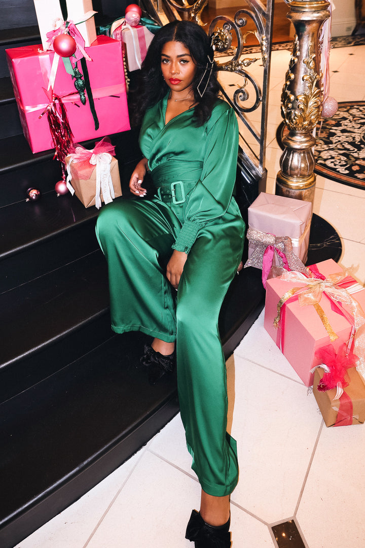 Zendaya Pants in Emerald Satin - FINAL SALE