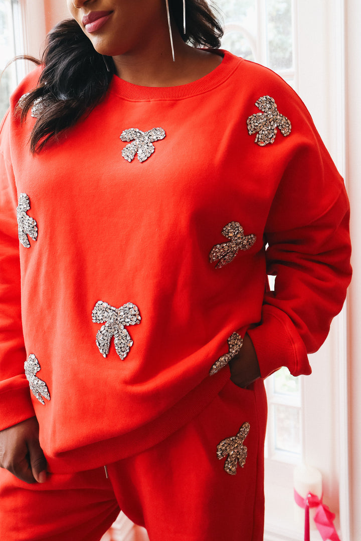 Ivy Jewel Bow Sweatshirt in Red