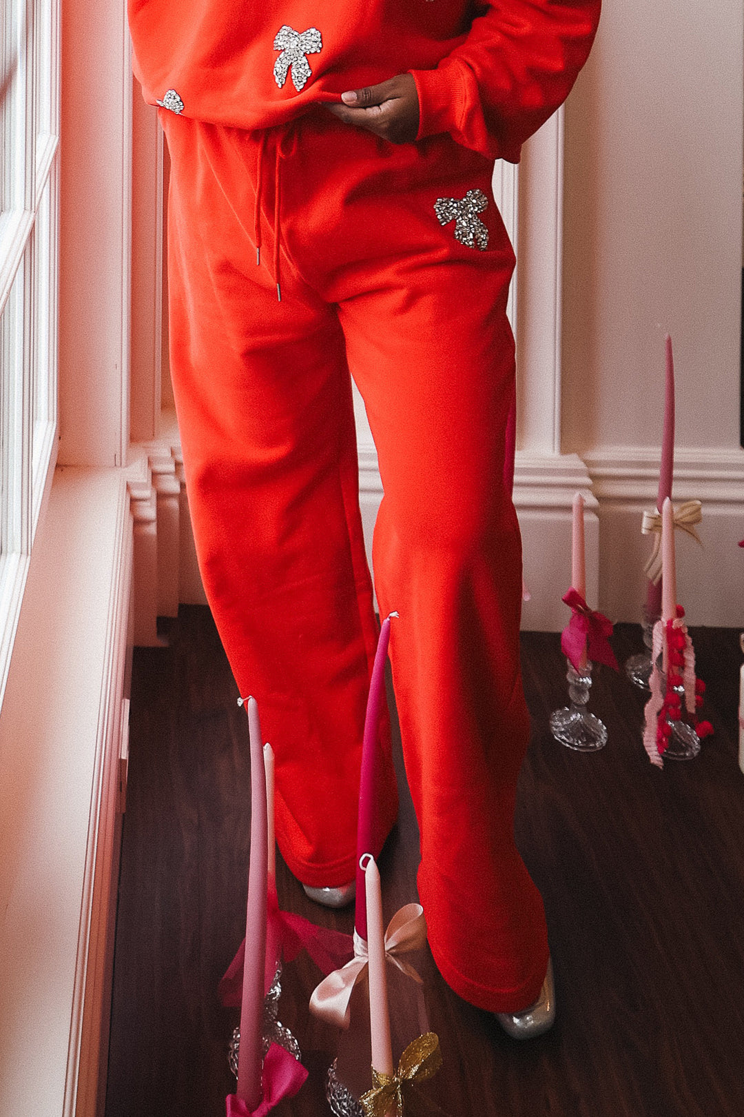 Ivy Jewel Bow Sweatpants in Red