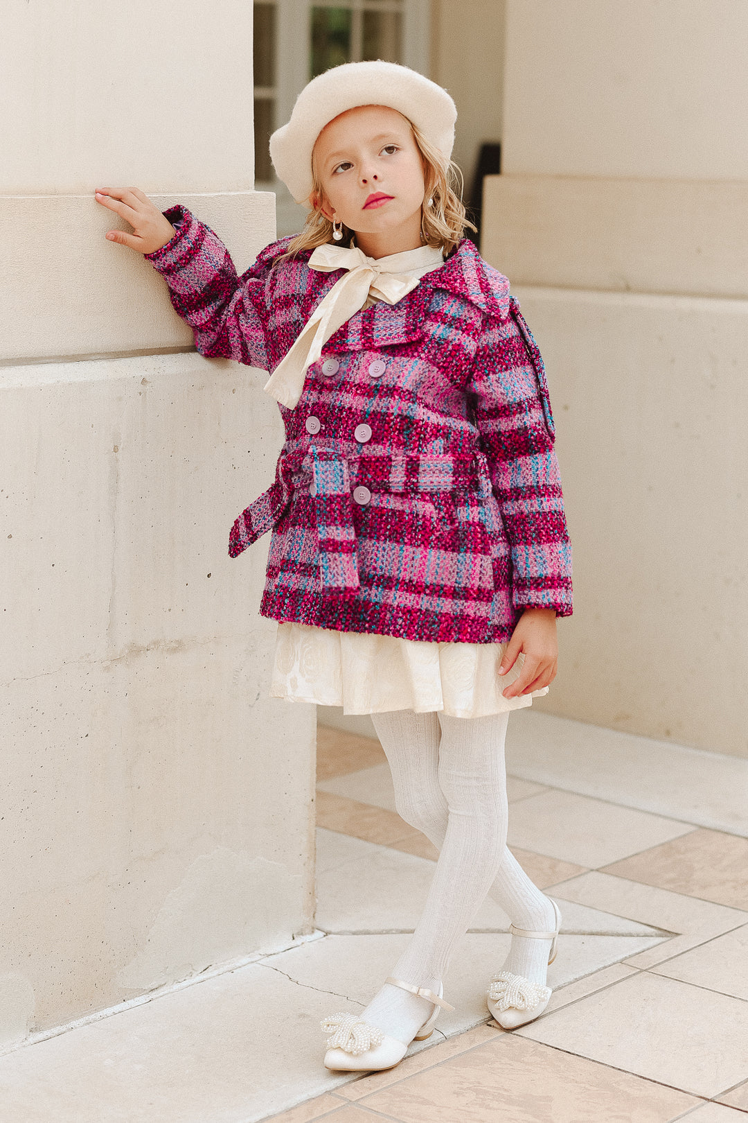 Mini Holly Plaid Coat in Violet