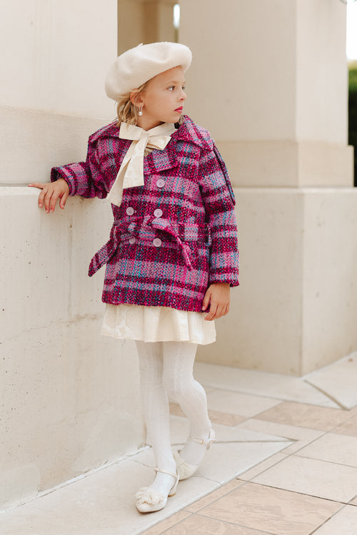 Mini Holly Plaid Coat in Violet