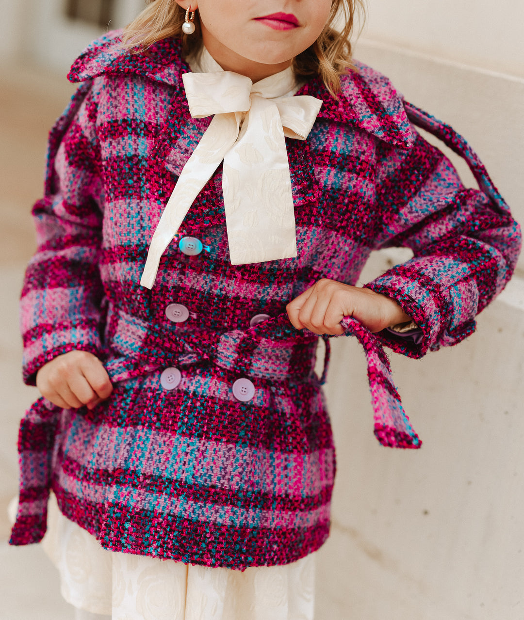 Mini Holly Plaid Coat in Violet