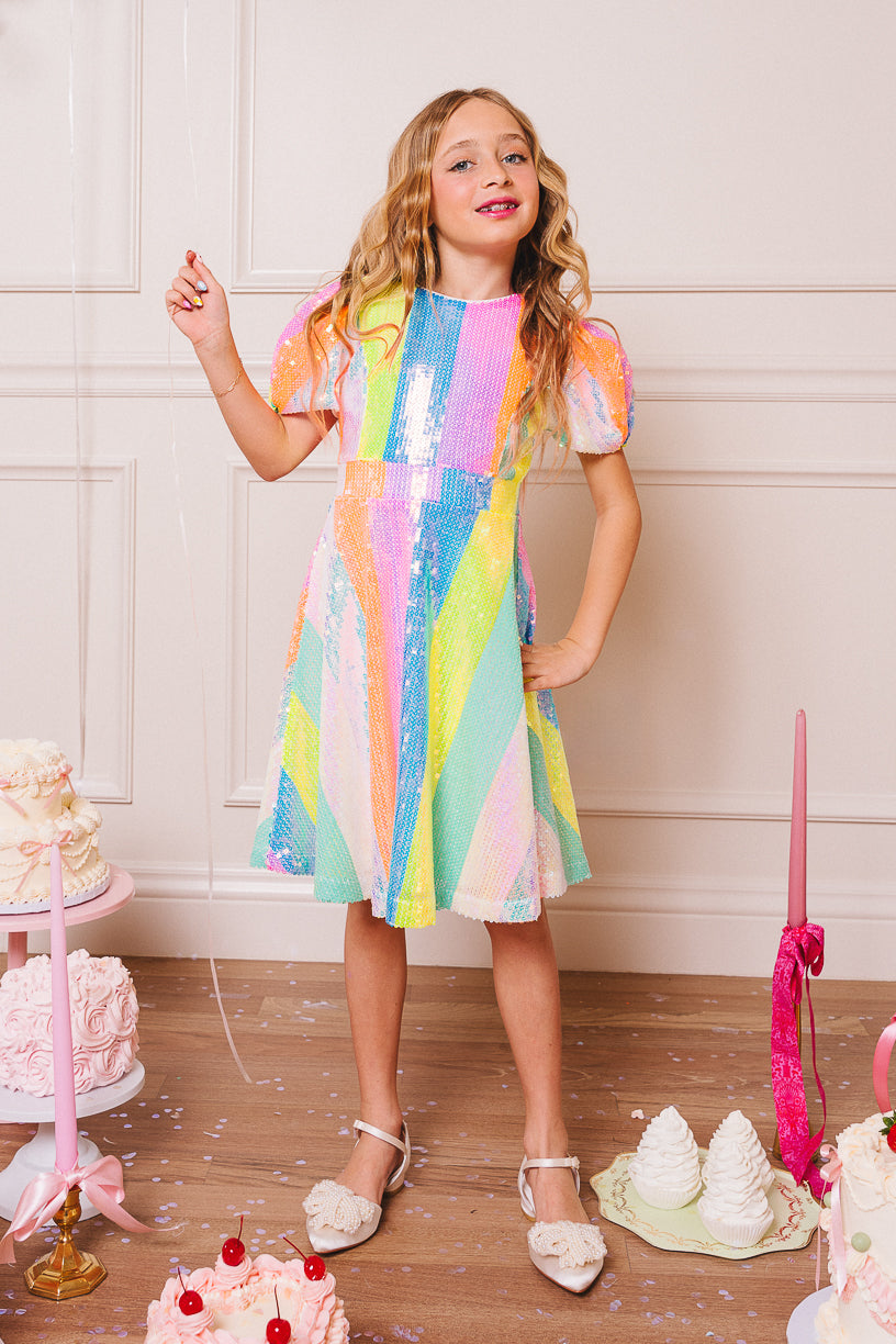 Mini Jagger Dress in Striped Sequin