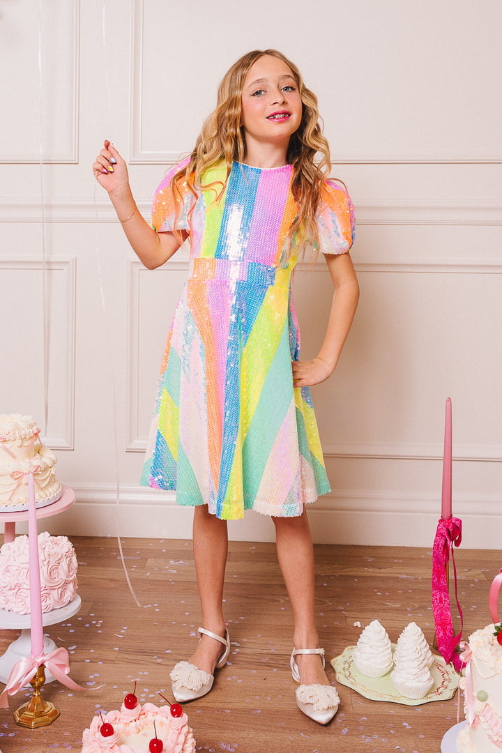 Mini Jagger Dress in Striped Sequin