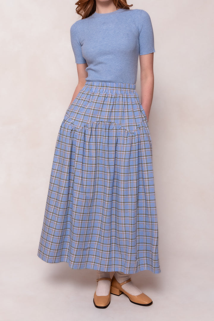Jo Skirt in Light Blue Plaid