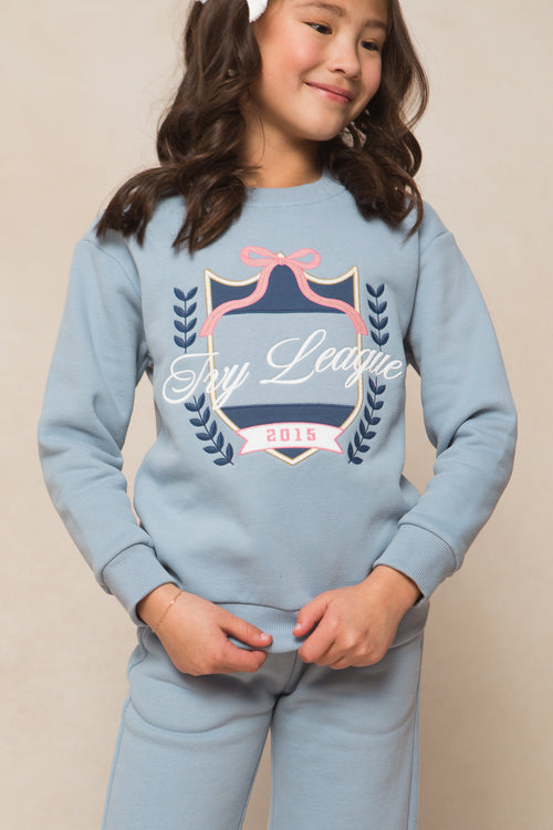 Mini Ivy Embroidered Crewneck Sweatshirt in Blue