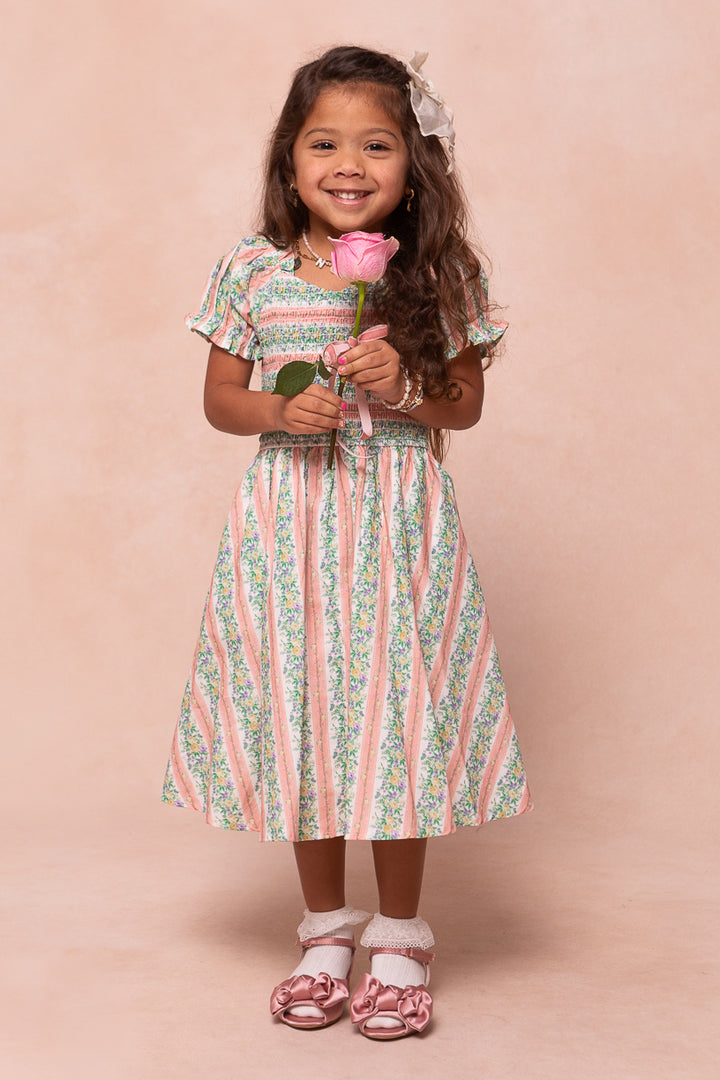 Mini Teagan Short Sleeve Dress in Floral Stripe