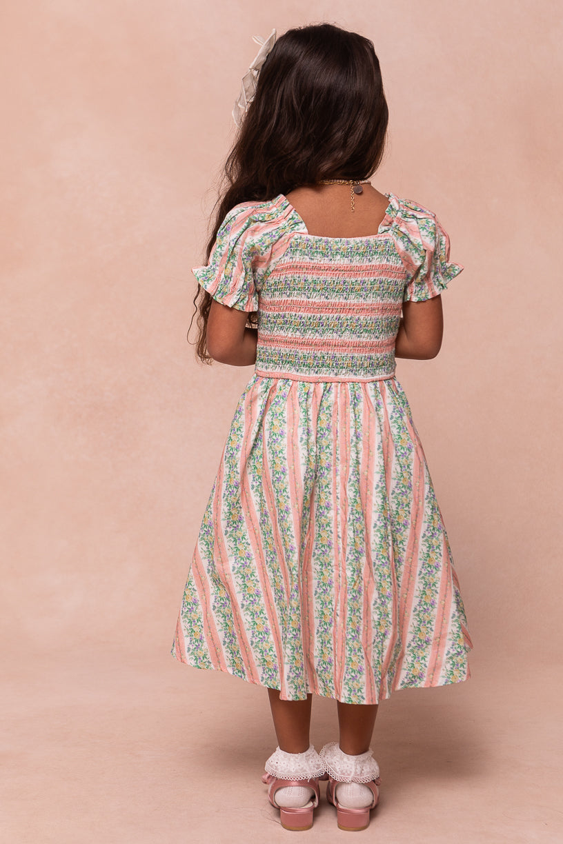 Mini Teagan Short Sleeve Dress in Floral Stripe