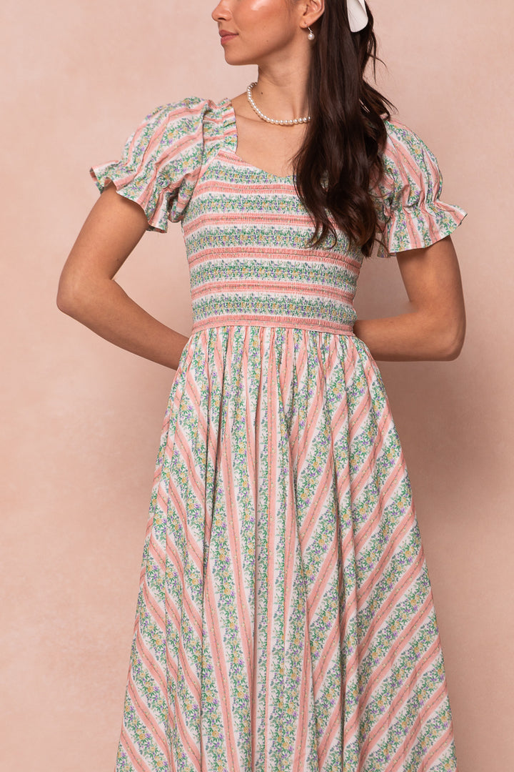 Teagan Short Sleeve Dress in Floral Stripe