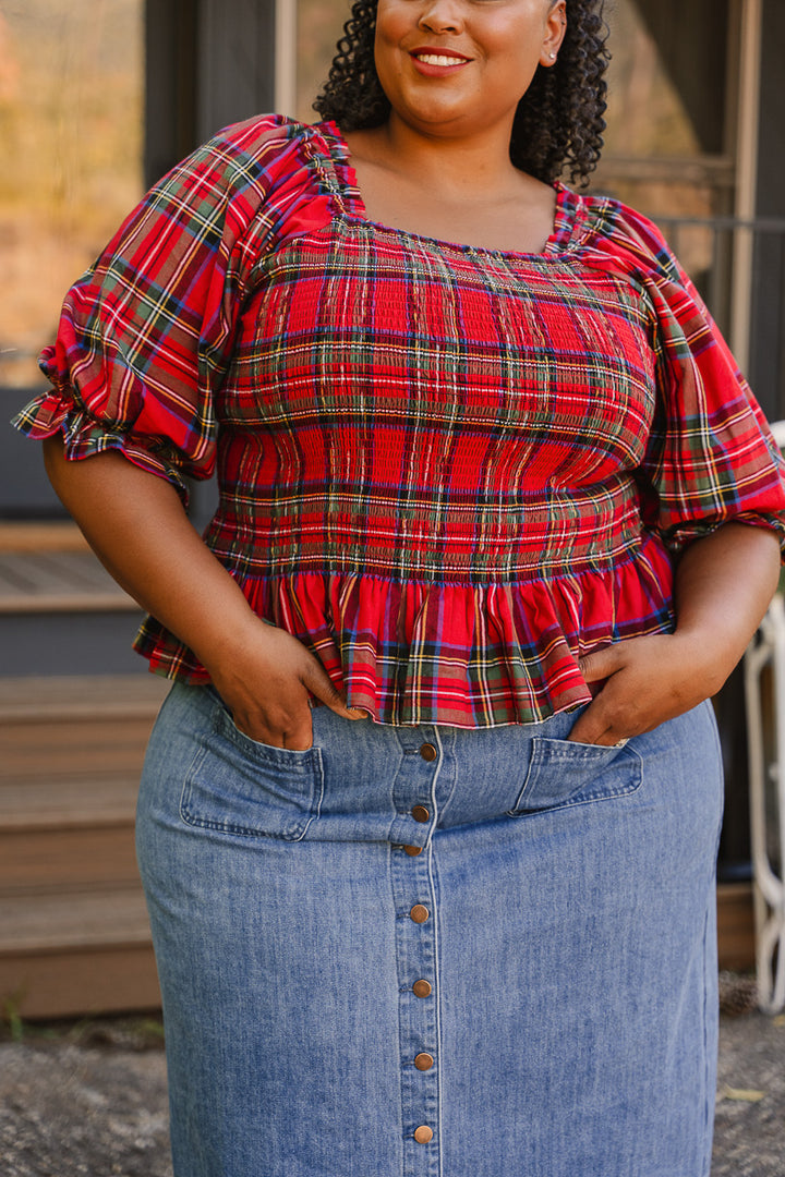 Madeline Top in Holiday Plaid